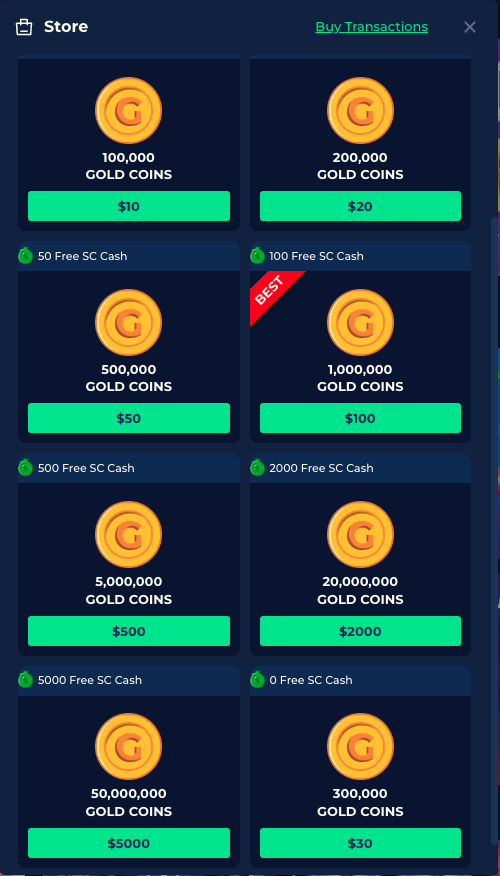 Gold coin packages