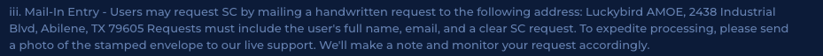 Mail-in entry envelopes