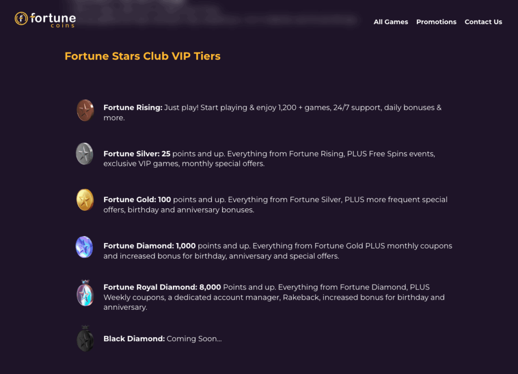 Fortune stars club vip tiers