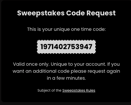sweepstakes code request