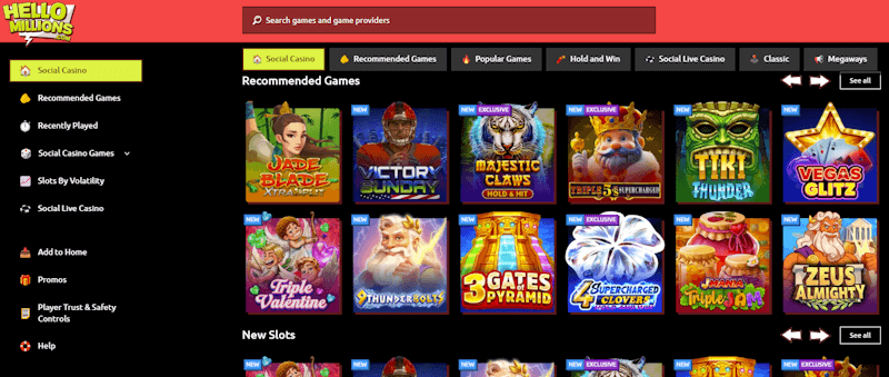 Hello Millions home screen