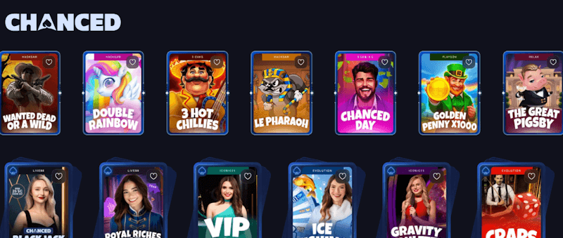 Chanced Casino home screen