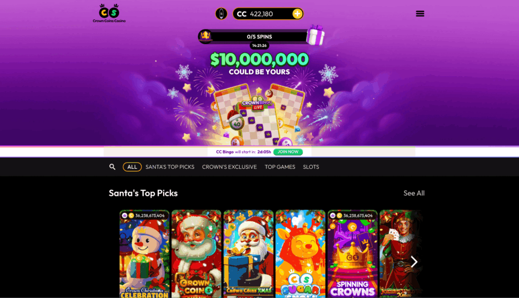 Exclusive games available on Crown Coins Casino page