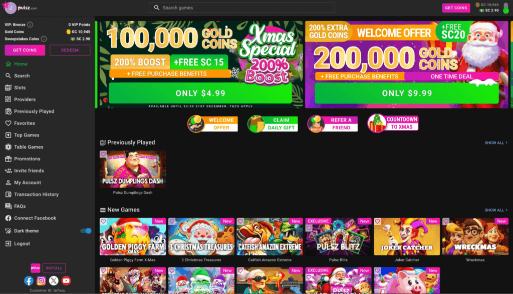 Exclusive games available on Pulsz Casino page