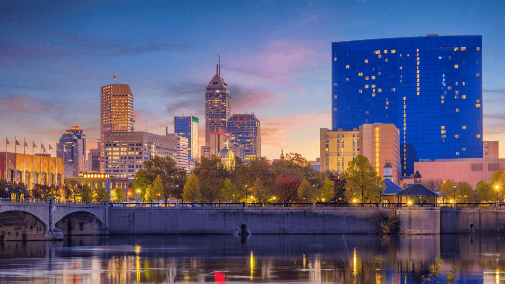 Photo of Indianapolis, Indiana, skyline at sunset