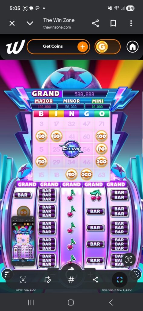 The Win Zone bingo slot game on mobile