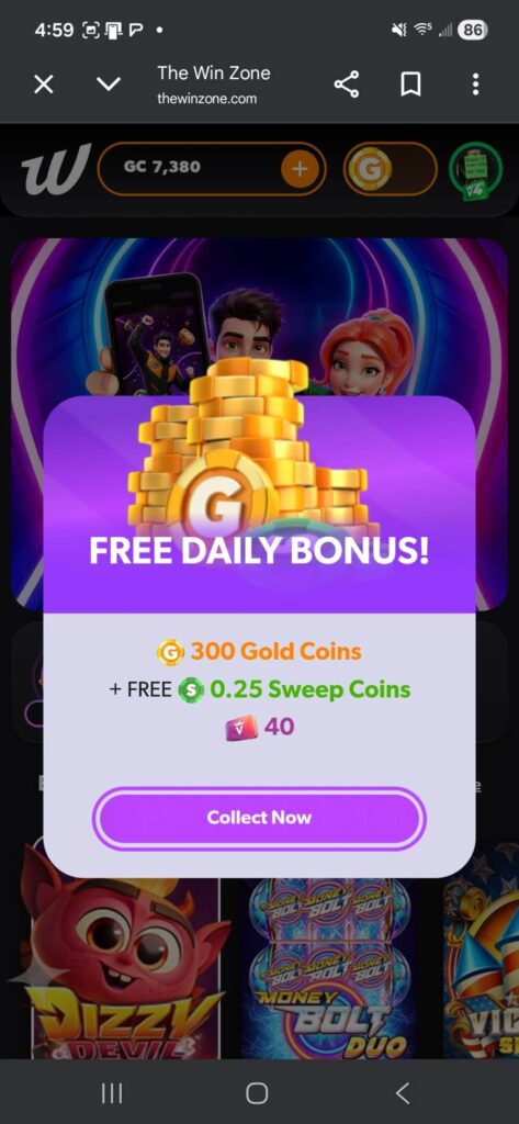 The Win Zone Free Daily Bonus