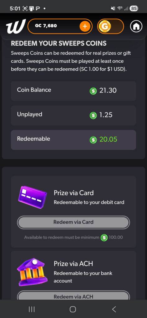 The Win Zone Redemption request