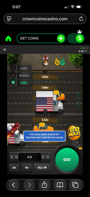 Playing chicken crash game from Crown Coins