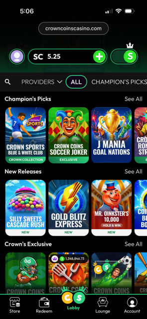Games list at Crown Coins Casino