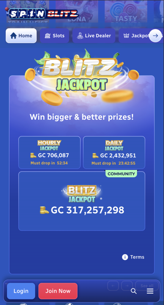SpinBlitz jackpots