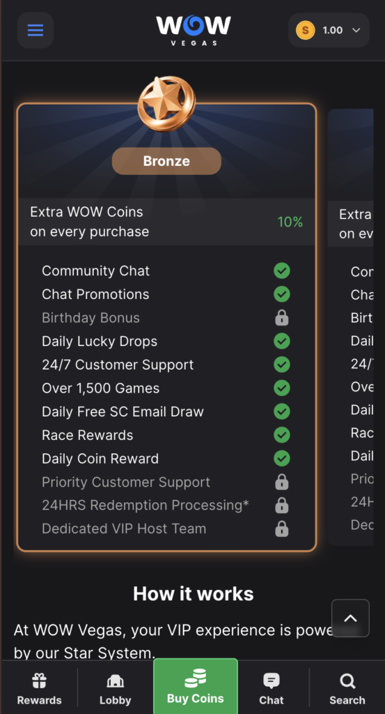 WOW Vegas bronze tier