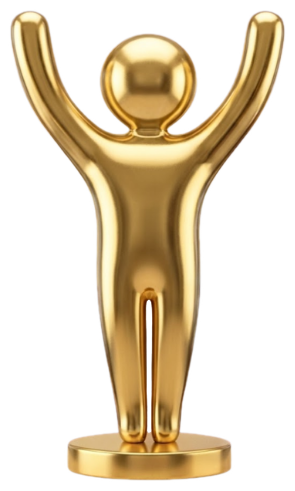 The gold SlotsFan Players' Choice Award trophy: a figure with both arms raised in celebration